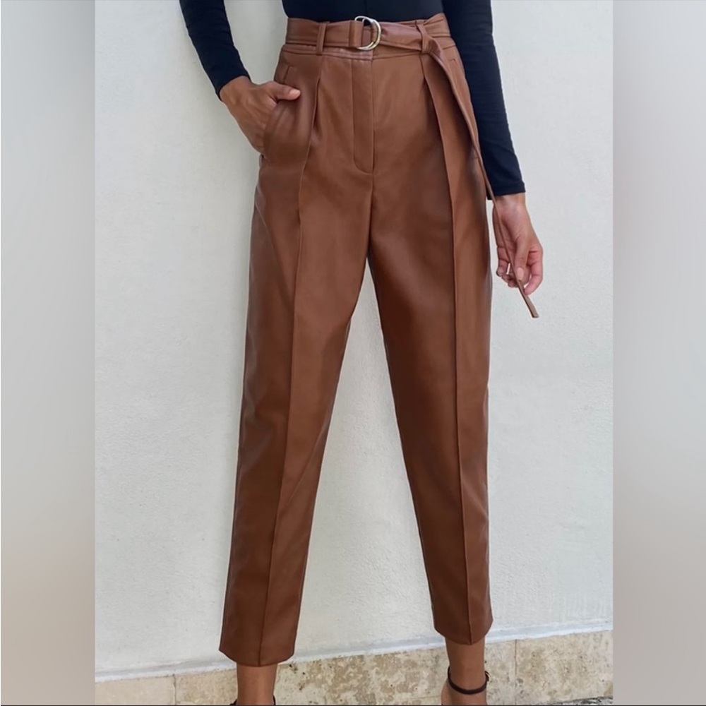 Aritzia Leather Pant With Belt. Cognac. Size 00.